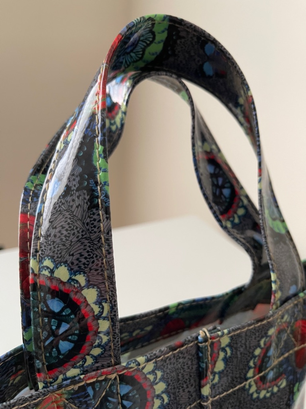 NWOT.. Consuela Mini Glossy Butterfly Tote in Blue, Red and Green - Picture 7 of 7